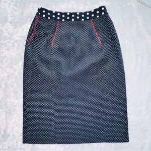 Yoana Baraschi Designer Blue White Polka Dot Skirt Red Zig Zag Stitch size 6
